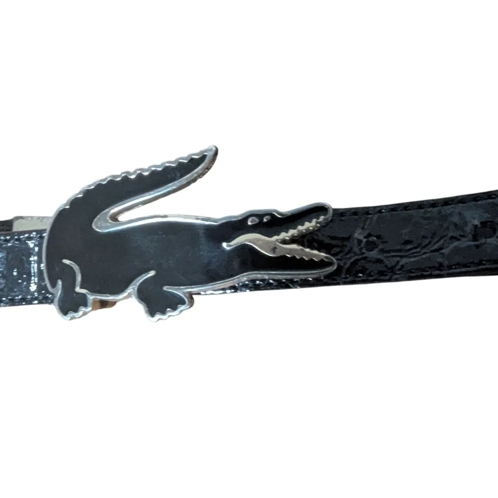 Lacoste,Black Crocodile Pattern Belt,37'